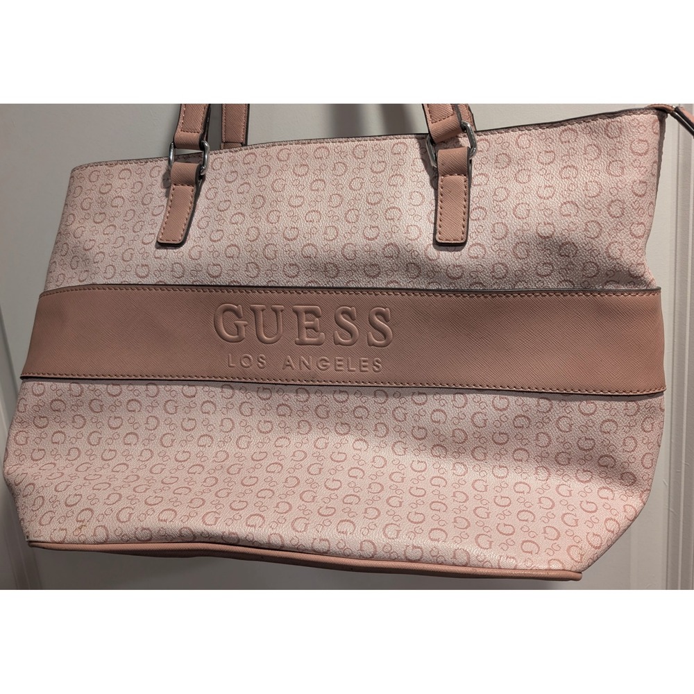 GUESS Pink Logo Tote Y2K Coquette Shoulder Bag Monogram Large Purse